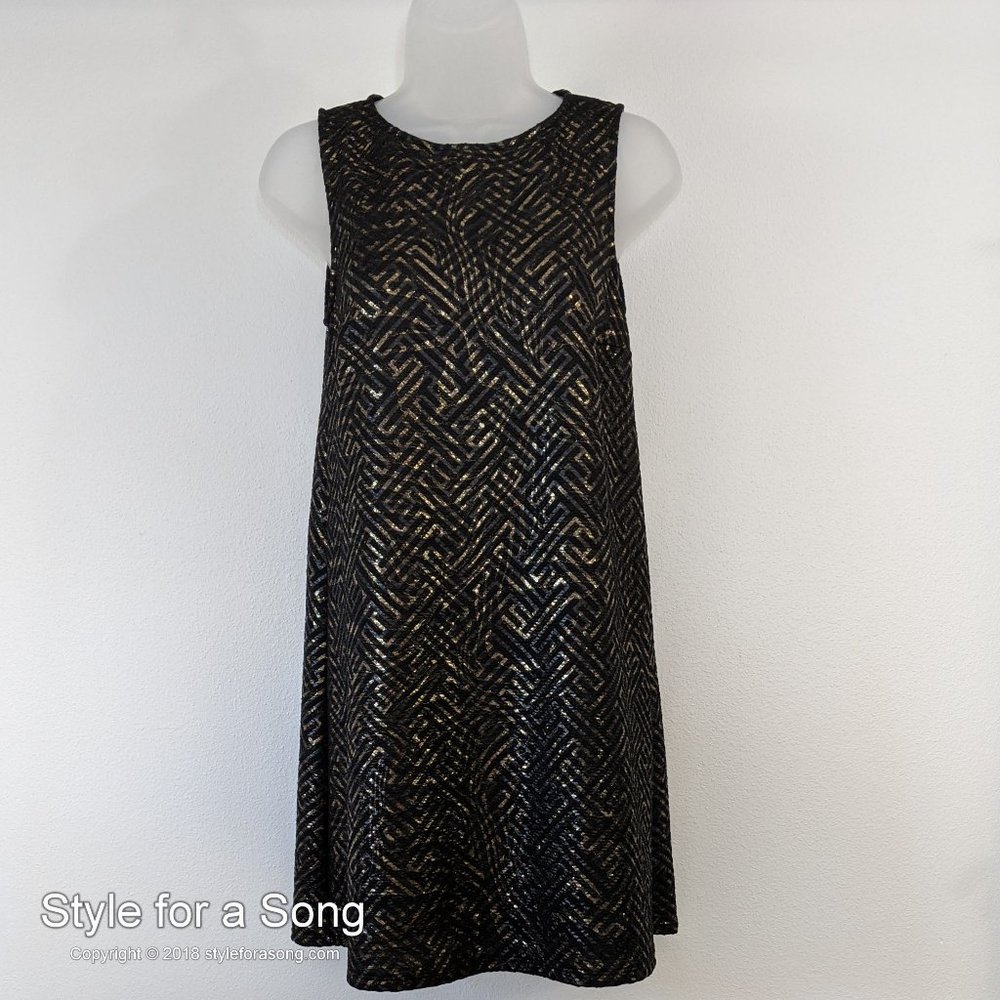 Ginger G Black and Gold Pattern Shift Dress S